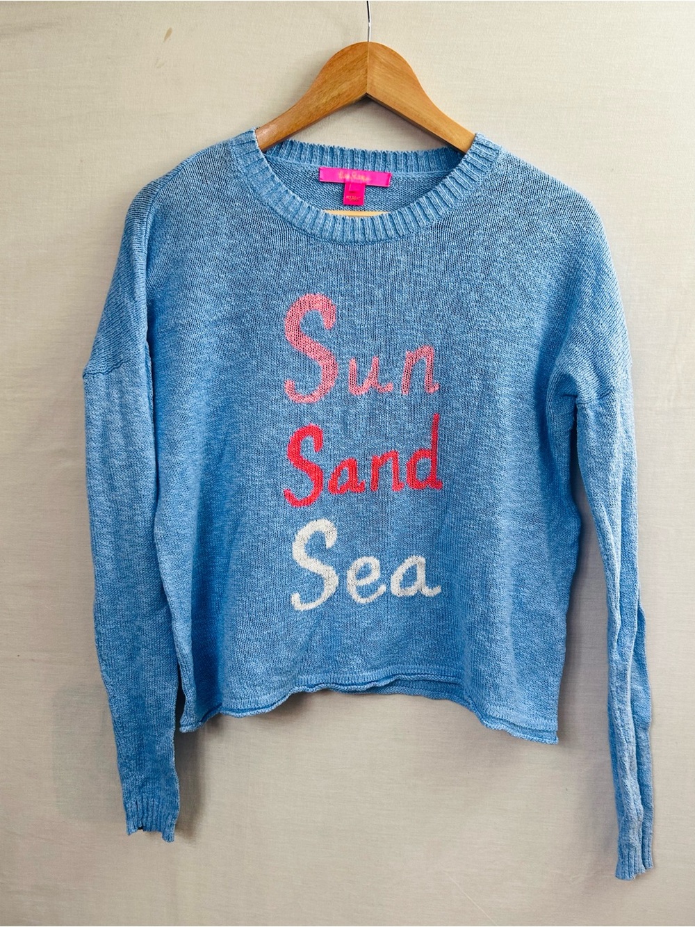 Lilly Pulitzer Pippy Sweater in Blue Peri featuring "Sun Sand Sea" - Picture 2 of 4